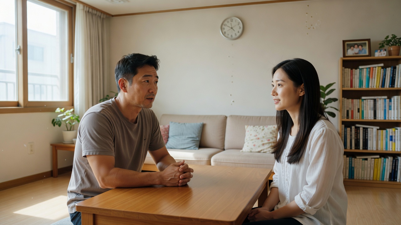 40대와 20대가 서로의 생각을 구체적으로 묻는 40대 젊은 소통 모습